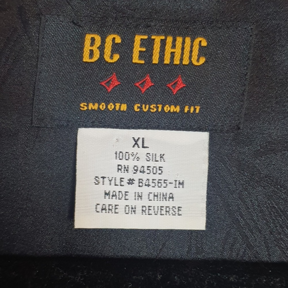 BC Ethic Mens XL Black 100% Silk Aloha Embroidered Hawaiian Camp Shirt Volcano - Picture 3 of 13